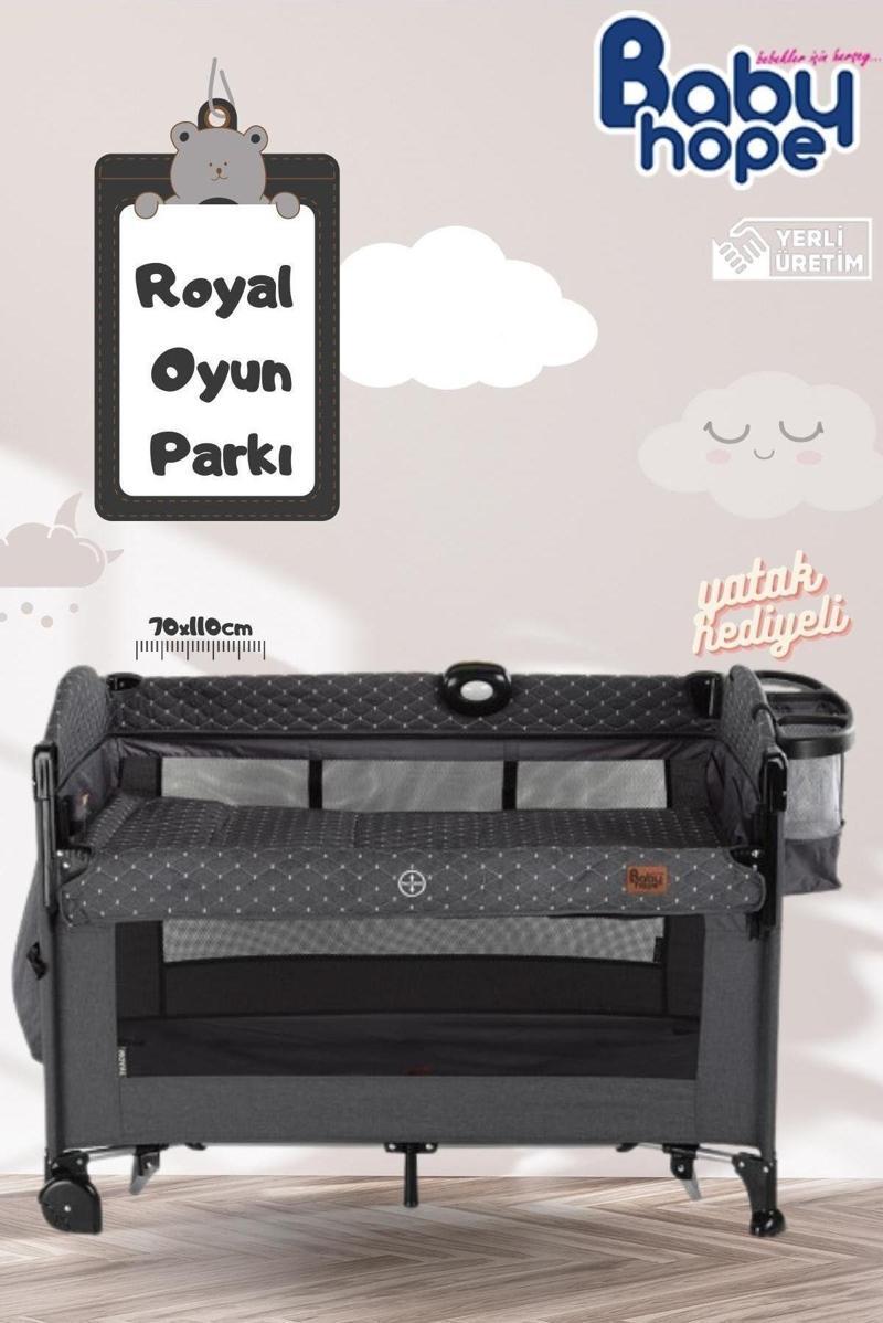 Babyhope Royal Füme Oyun Parkı Anne Yanı Olabilen 70X110Cm Yatak Hediyeli