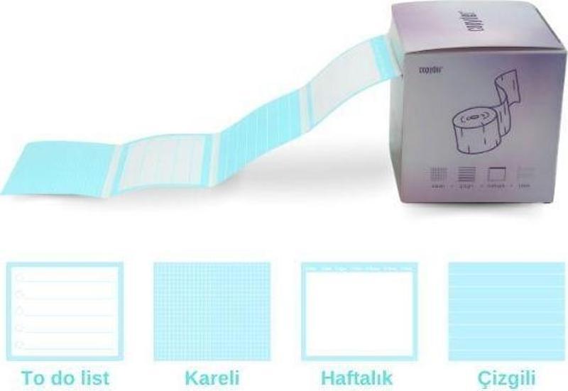 Özel Kutulu Pastel Mavi Rulo Not Sticker Seti - 250 Adet, 4 Farklı Tasarım ile Planlama Kolaylığı