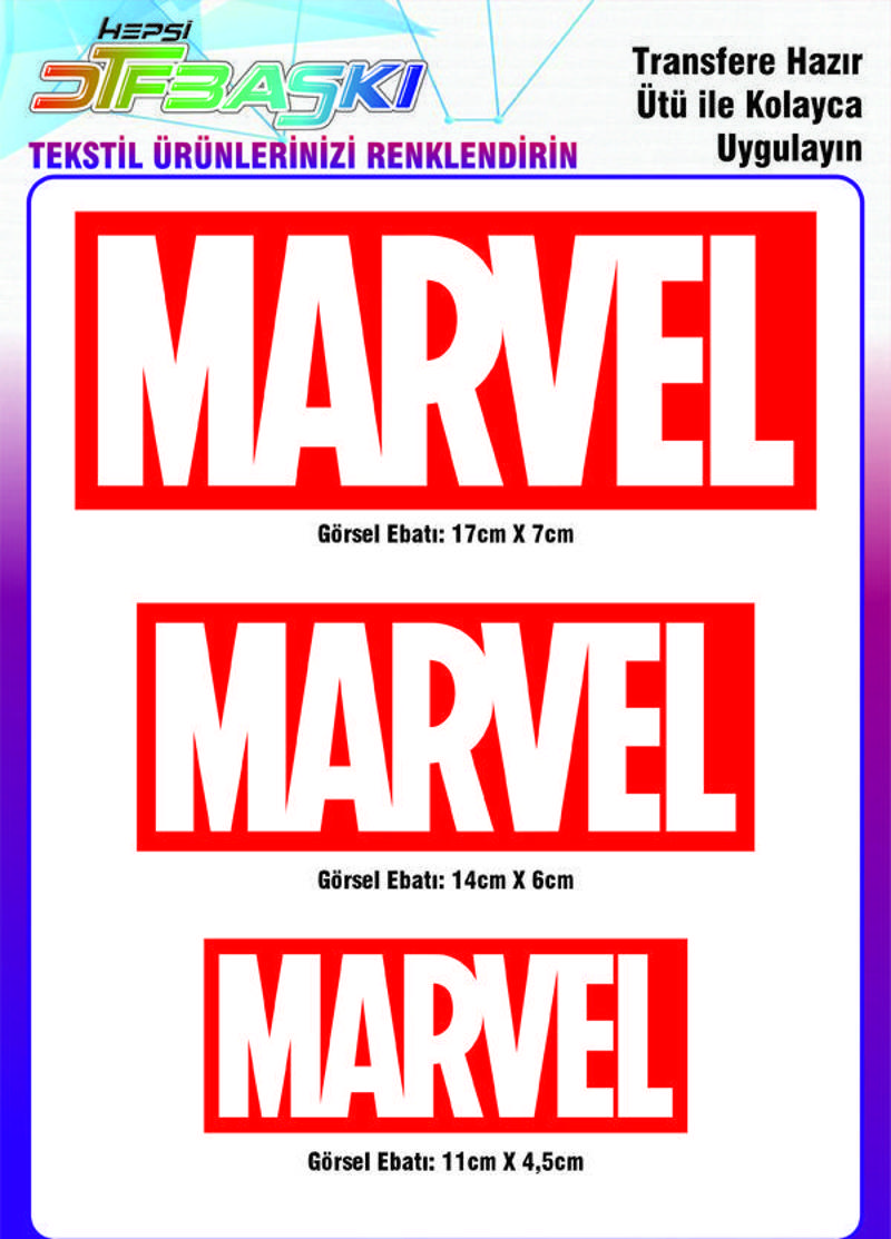 Marvel Logo Ütü ile Yapışan Tekstil DTF Baskı