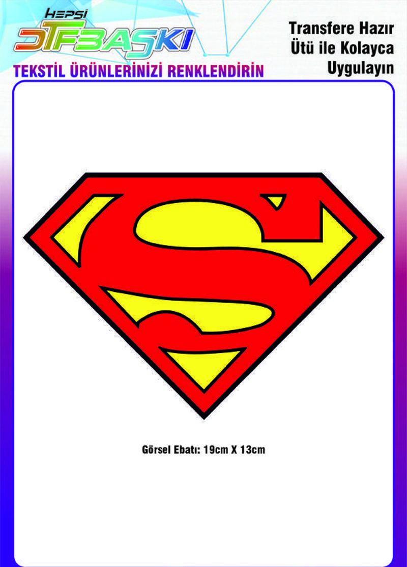 Superman Logosu Ütü ile Yapışan Tekstil DTF Baskı