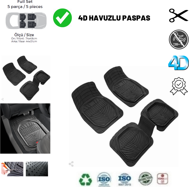 Audi A6 C7 Sedan 2011 Uyumlu Havuzlu Yeni Nesil Plus Paspas Siyah