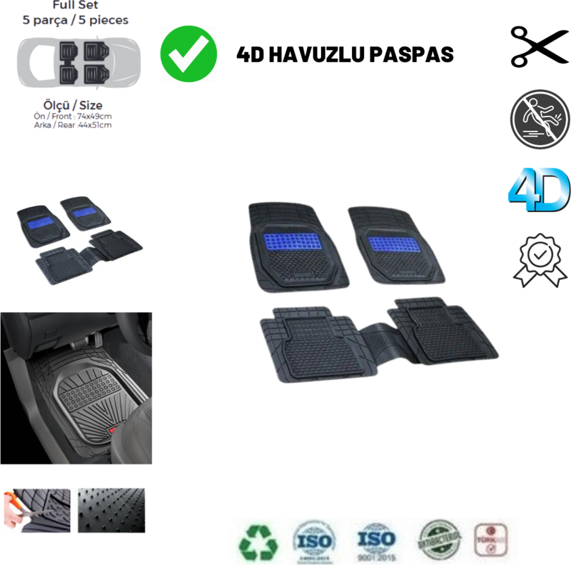 Fiat Linea 2019 Uyumlu Havuzlu Yeni Nesil Plus Paspas Siyah - Mavi