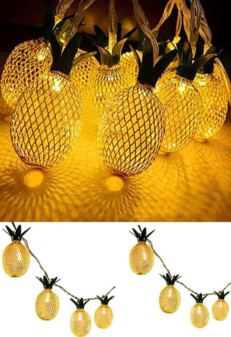 10 lu Metal Ananas Şerit LED Işık 1 Mt Pilli  Ağaç ve Ev Süsleme Ledi