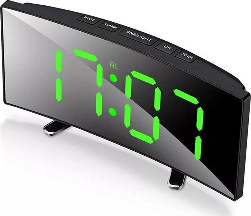 GREEN LED MIRROR CLOCK YEŞİL LED IŞIKLI SAAT MASA SAATİ ALARM DERECE TARİH PİLLİ + USB DİJİTAL SAAT