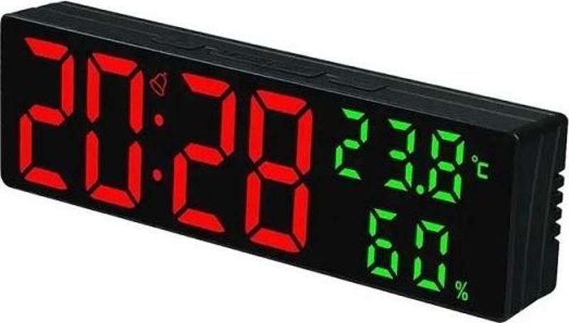 KIRMIZI YEŞİL LEDLİ DİJİTAL SAAT ALARM SICAKLIK VE NEM GÖSTERGELİ SAAT VIP RED GREEN LED WALL CLOCK