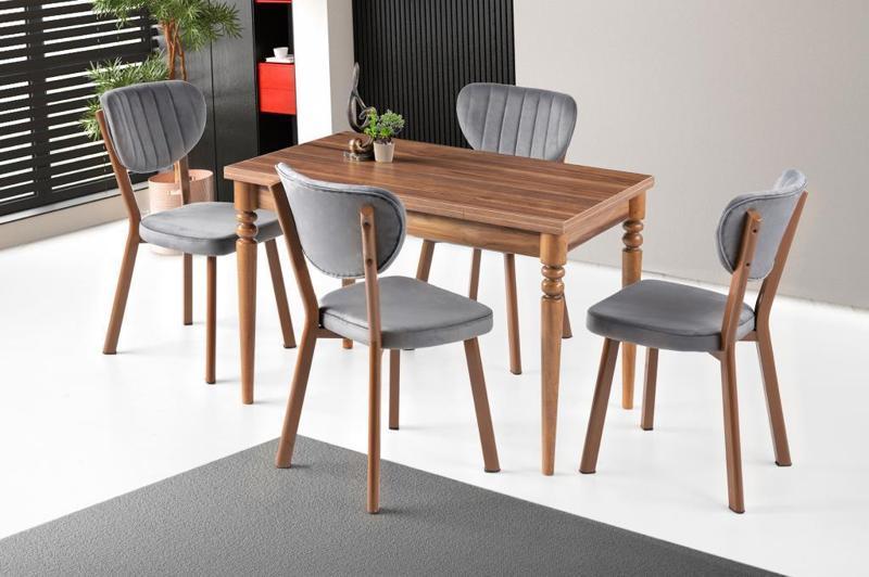 Cunda Elma Ahşap Masa Sandalye Takımı, Ceviz,70x110
