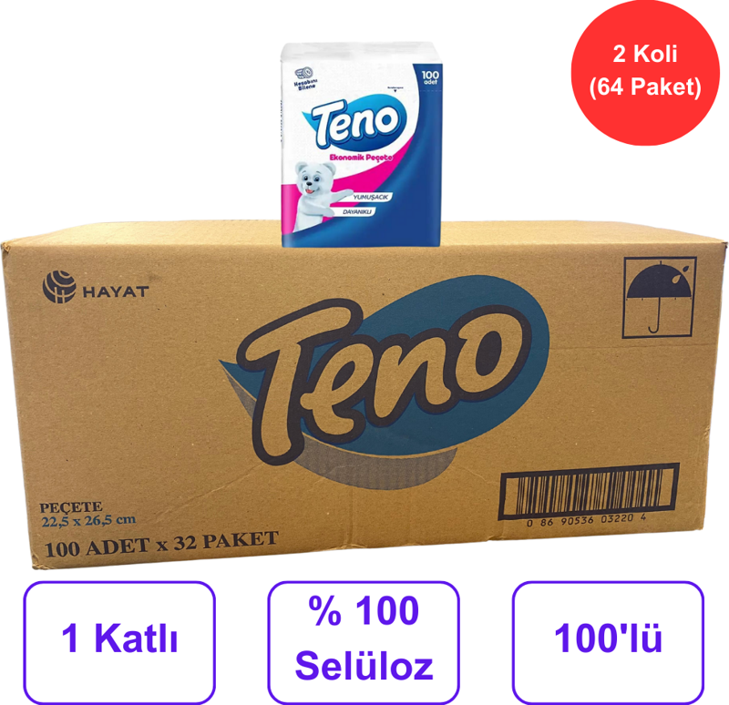 Peçete 22,5 cm. x 26,5 cm. % 100 Selüloz 2 Koli (64 Paket) (50001458)