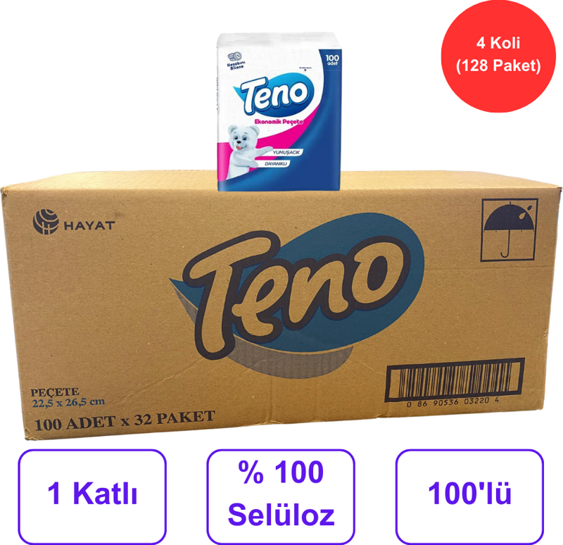 Peçete 22,5 cm. x 26,5 cm. % 100 Selüloz 4 Koli (128 Paket) (50001458)