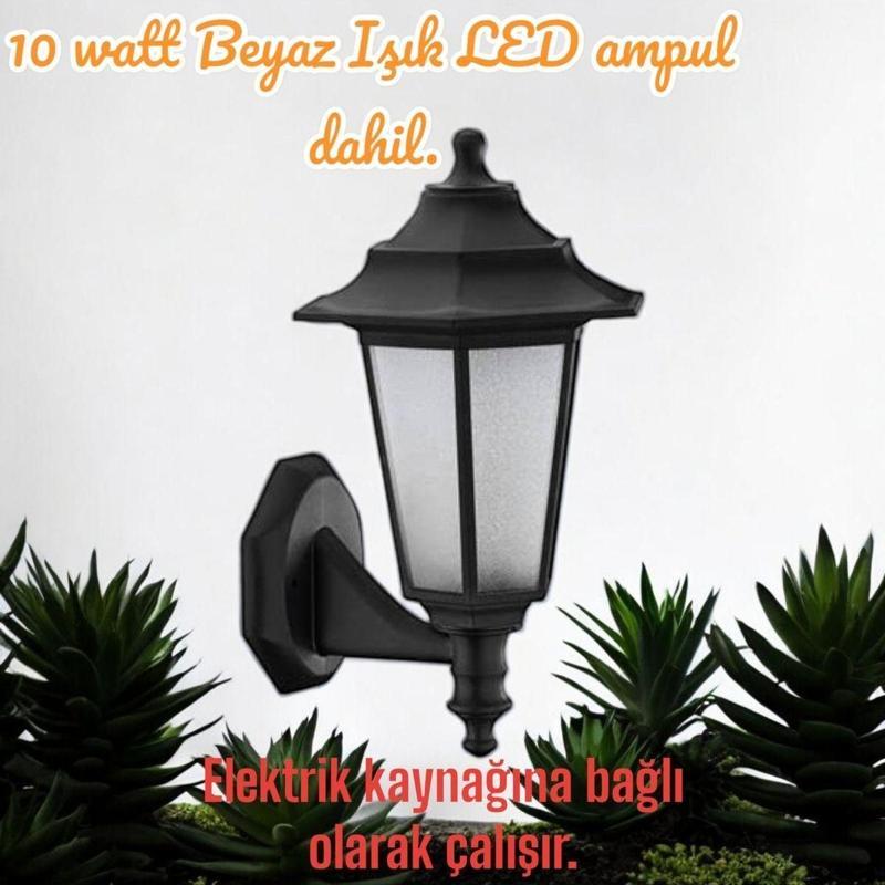 10 W. Beyaz Işık Led Ampullü Dekoratif Bahçe, Balkon, Teras, Kapı Giriş Apliği, Bahçe Duvar Armatürü