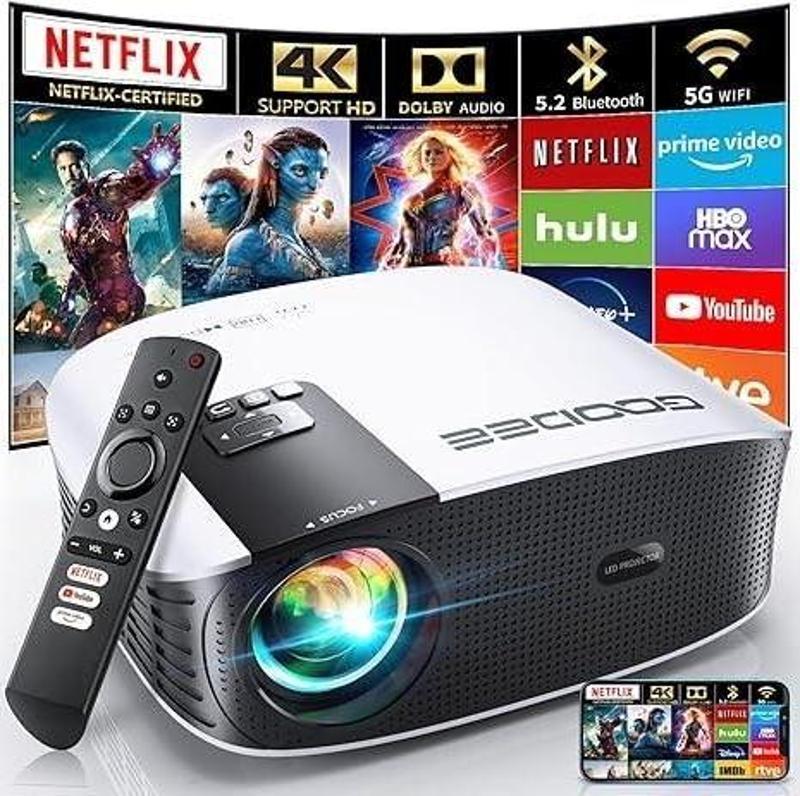 Akıllı 4K Projektör 5G WIFI ve Bluetooth, Netflix 1080P