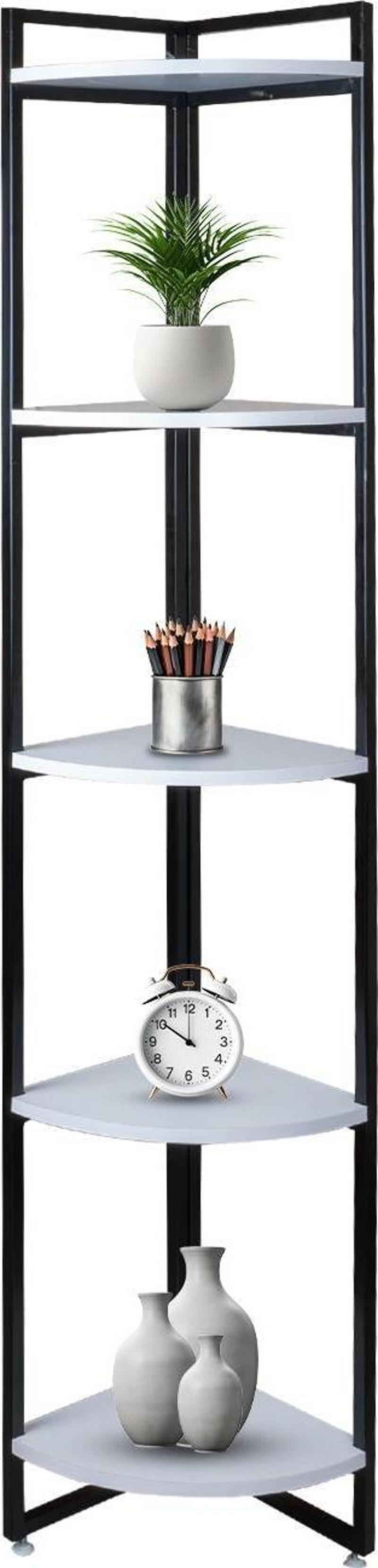 Dekoratif Köşe Rafı 5 Raflı Metal Ve Ahşap Kitaplık Çiçeklik Saksılık 200x31 Cm