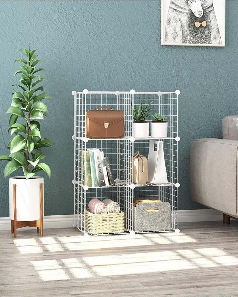 6 Bölmeli Beyaz Portatif Çok Amaçlı Metal Tel Dolap Raf Kitaplık Organizer