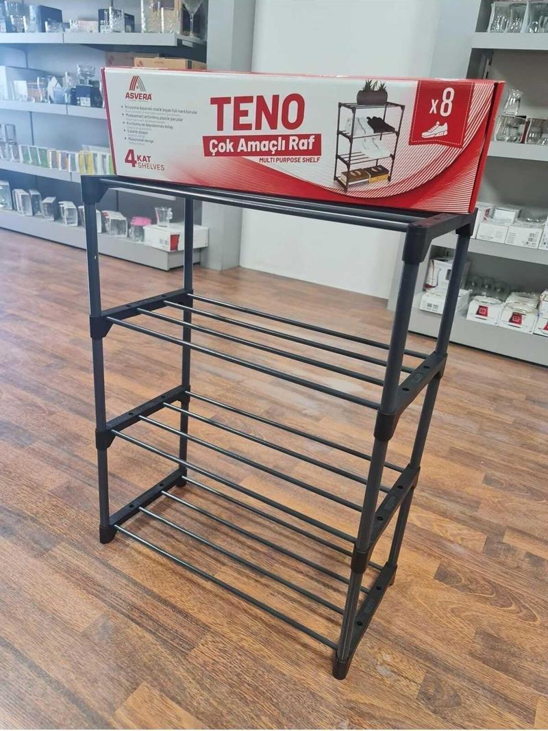 Teno Çok Amaçlı Raf - 4 Katlı Metal Ayakkabılık - Organizer - Kitaplık - Kurutmalık - Düzenleyici - Çiçeklik