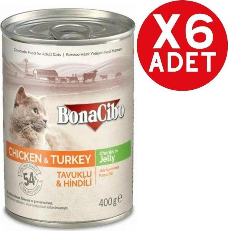 Jöleli Tavuk ve Hindili Yaş Kedi Maması 6 x  400 Gr