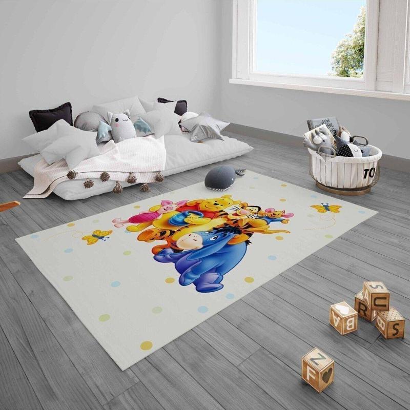 Winnie Pooh Puantiye, Aslan, Eşşek, Ayı, Kelebek Bebek Çocuk Odası Halısı
