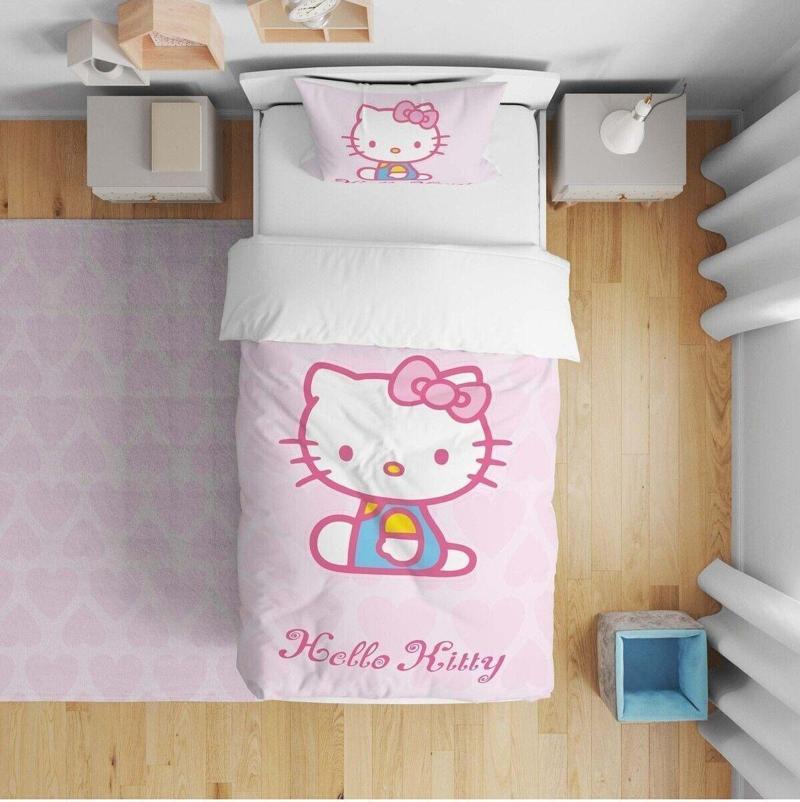 Çocuk Bebek Nevresim Takımı Kalpli Hello Kitty