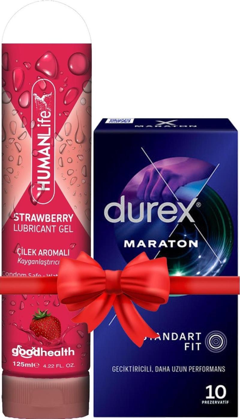 Maraton Geciktiricili Prezervatif 10'lu + HumanLife 125 ml Çilek Aromalı Kayganlaştırıcı Jel Lubricant