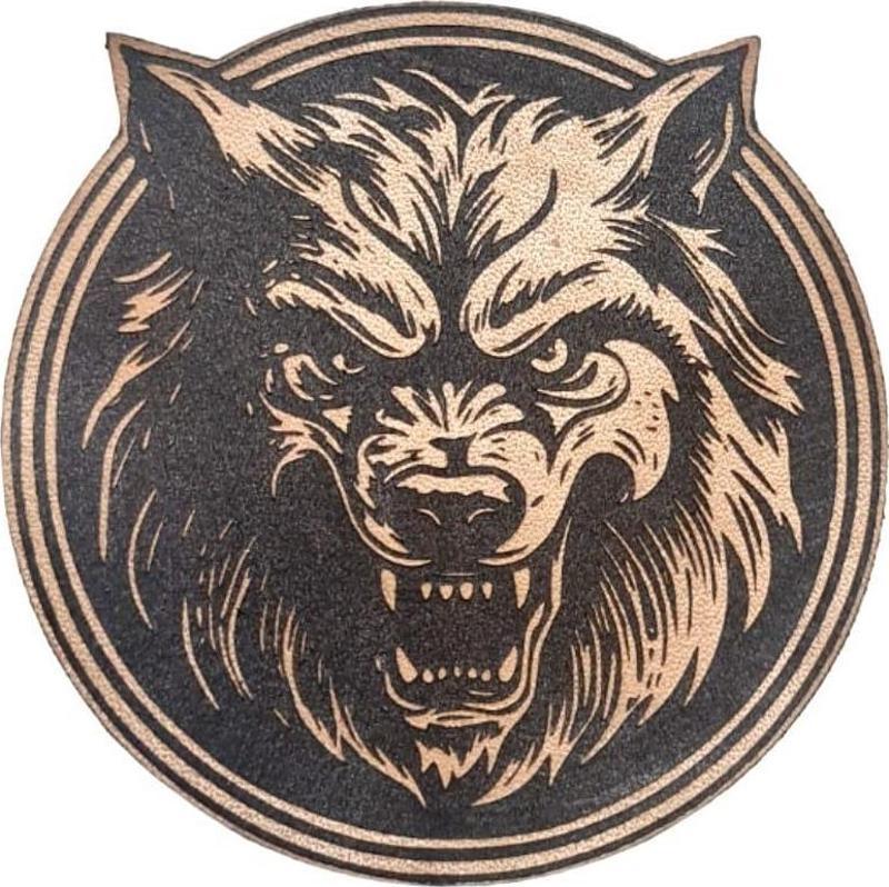 Vahşi Kurt -Yuvarlak  Deri Peç - Arma - Wolf Leather Patch