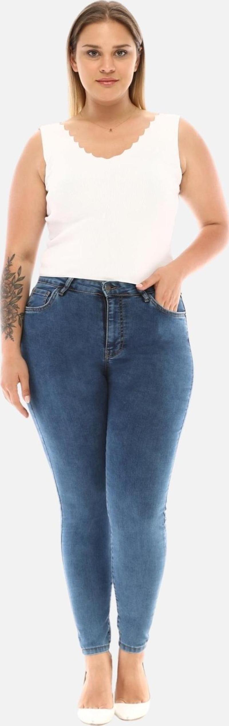 Slim Fit Jean Büyük Beden Yüksek Bel Dar Kesim Esnek Kot Pantolon C597