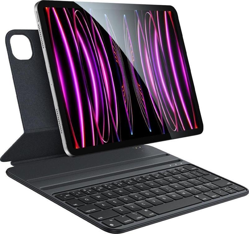 Apple iPad Pro 11 inç 3. Nesil (2021) Led Aydınlatmalı Manyetik Kapaklı Bluetoothlu Magic Klavyeli Kılıf A2377 A2459 