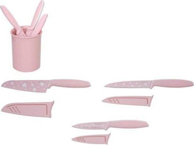 3'Lü Pembe Çiçek Desenli Bıçak Seti Hawk1009Pset