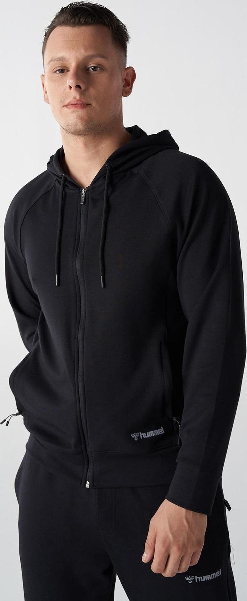 HMLAJAY ZIP HOODIE BLACK TEKSTIL Erkek Eşofman Üstü