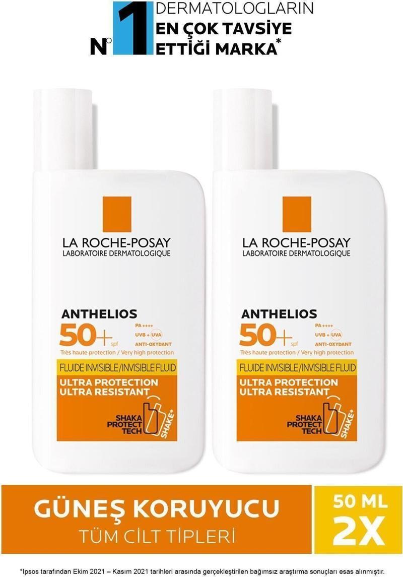 La Roche Posay Anthelios Invisible Fluid Yüz Güneş Kremi Ciltler Spf50+ Yuksek Koruma 50 ml x 2