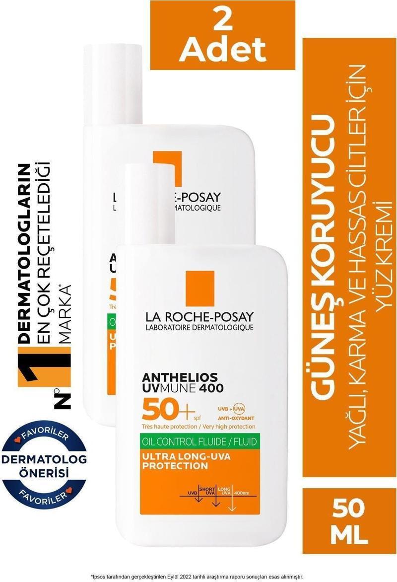 La Roche Posay Anthelios Oil Control Fluid Akışkan Yüz Güneş Kremi 50 ml 2 Adet