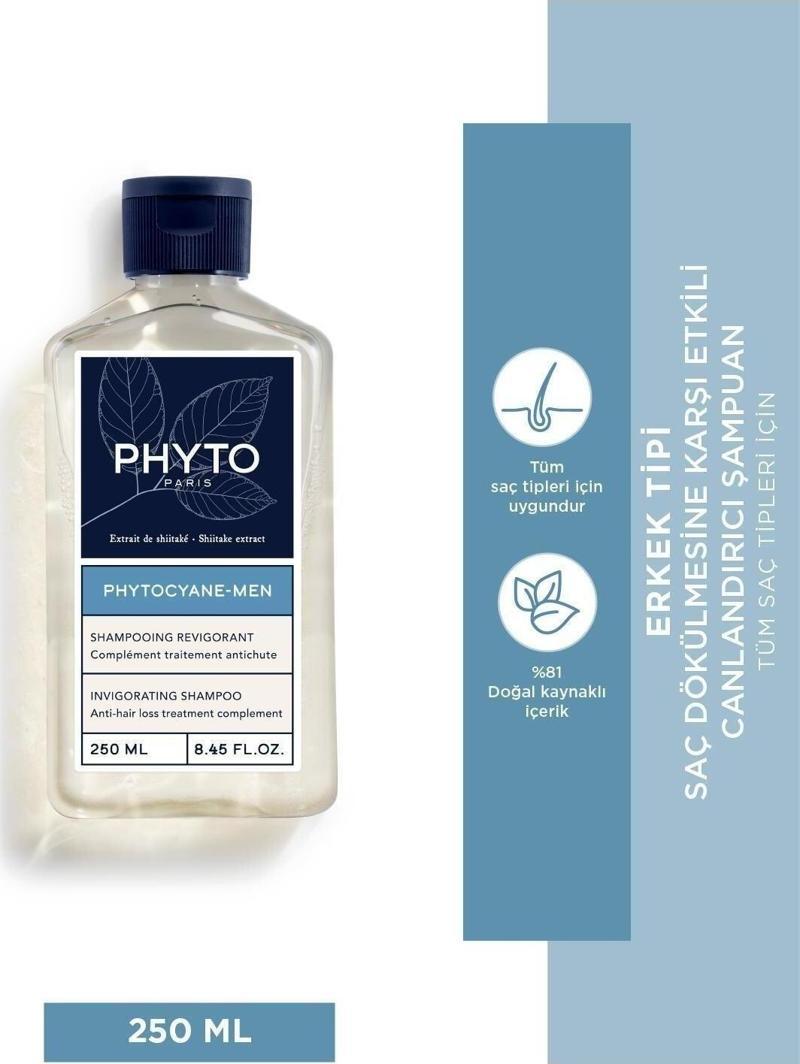 Phytocyane Men Invigorating Shampoo Erkek Tipi Saç Dökülmesine Karşı Canlandırıcı Şampuan 250Ml