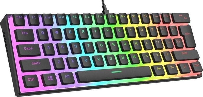 RADIANT K11 Siyah Type-C Bağlantılı RGB Puding Tuşlu US Layout Red Switch Gaming Klavye
