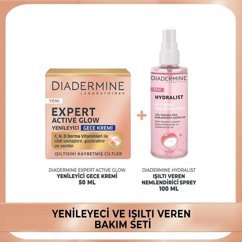 Expert Active Glow Yenileyici Gece Kremi 50 ml+Hydralist Işıltı Veren Nemlendirici Sprey 100 ml