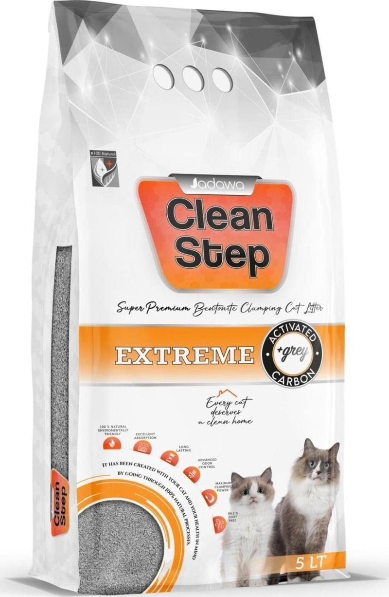 Clean Step Extreme Aktif Karbonlu Süper Güçlü Topaklanan Kokusuz (Parfümsüz) İnce Tane Bentonit Kedi kumu 5 lt