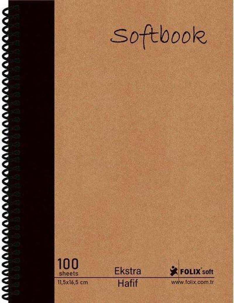 Softbook 115 x 165 cm Sert Kapak Kraft Ekstra Hafif Krem Kağıt Spiralli Düz Defter 100 Yaprak