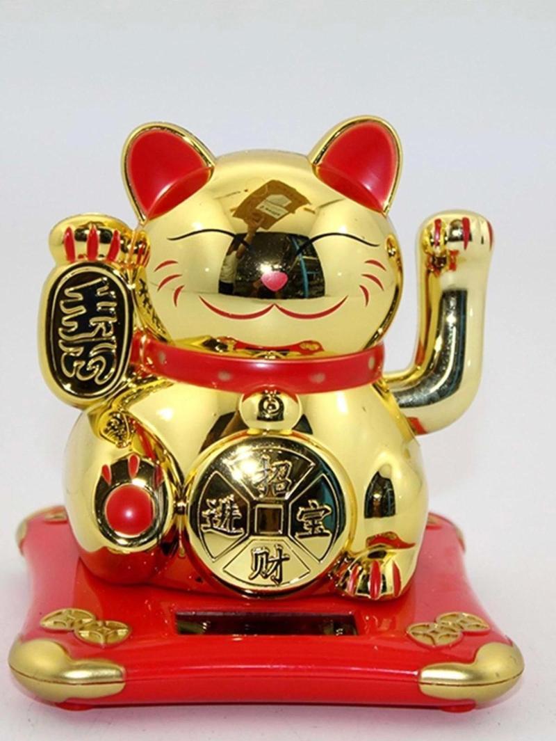 Maneki Neko Feng Shui Bereket Şans Mutluluk Çağıran Şans Kedisi Solar Panelli Hareketli Pati Feng Sh