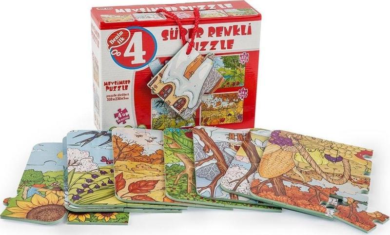 2488 DıyToy Süper Renkli 4'lü Puzzle - Mevsimler  8+12+16+24 Parça Puzzle