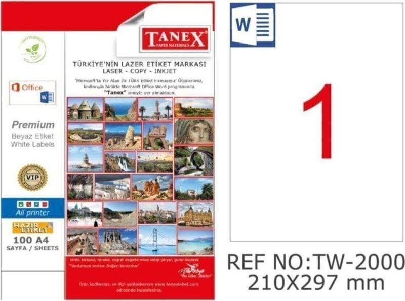 TANEKS TW-2000 210*297 MM KUŞE LASER ETİKET 100 AD