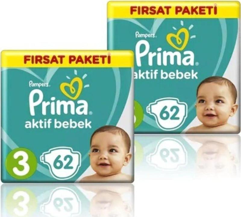 Bebek Bezi Aktif Bebek 3 Beden 124 Adet Fırsat Paketi