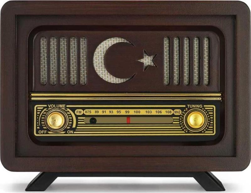 Nostaljik  Radyo (Şarjlı Pil+Adaptörlü) Ayyıldız Model Kahverengi