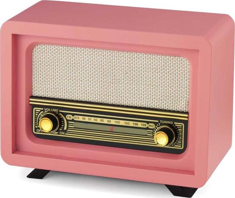 Nostaljik  Radyo Şarjlı Pil+Adaptörlü Beyoğlu Model Pembe Renk