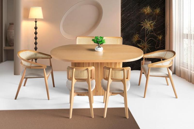 Asos Zion Gazel  Ağaç Oval Yemek Masa 6 Sandalye Takımı