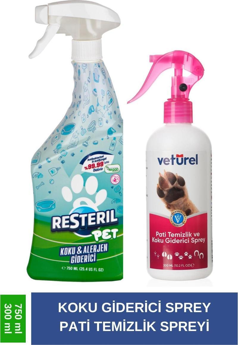 Pet Antibakteriyel Hipoalerjenik Hijyen Spreyi 750mL ve Pati Tüy Temizlik ve Koku Giderici 300mL Set