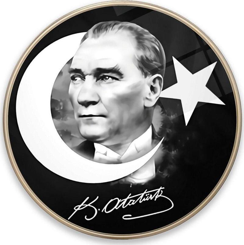 Atatürk Yuvarlak Cam Tablo | Hediyelik, Dekoratif, Ofis, Mutfak