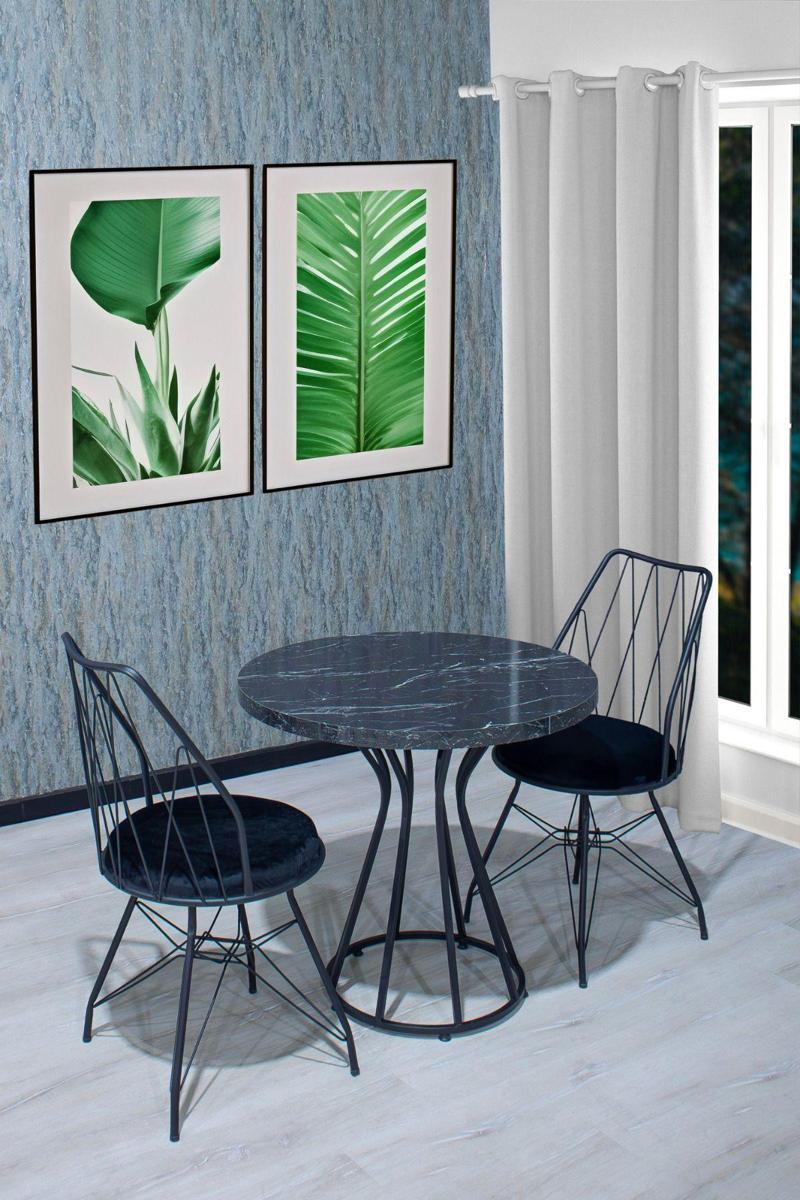 Aria 2Kişilik Mutfak Masa Takımı Baklava Tel Sandalye Salon Yemek Takımı Vazo Yuvarlak Masa 80X80 Cm