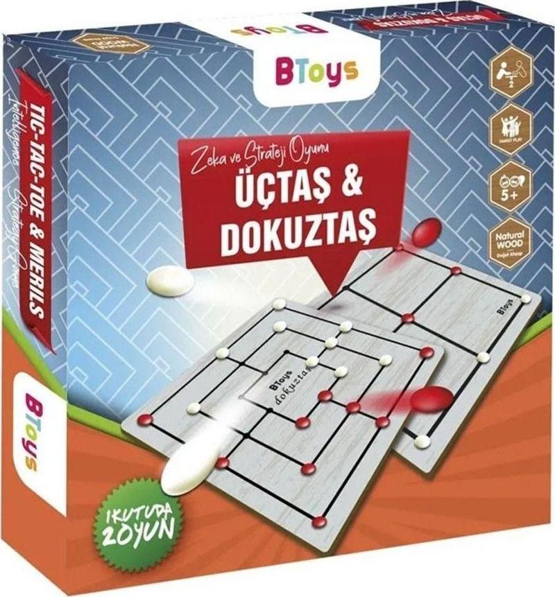 2 Oyun 1 Arada Üç Taş Ve Dokuz Taş Oyunu 2İn1