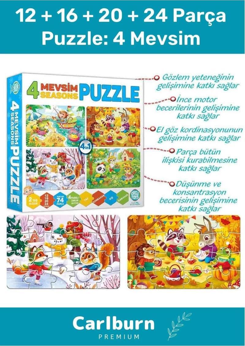 Özel Üretim Zeka Geliştirici Eğitici Çocuk 12 + 16 + 20 + 24 Parça Puzzle: 4 Mevsim