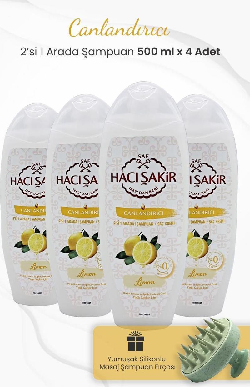 Limon 2si 1 Arada Şampuan 500 ml x 4 Adet ve Şampuan Fırçası Yeşil