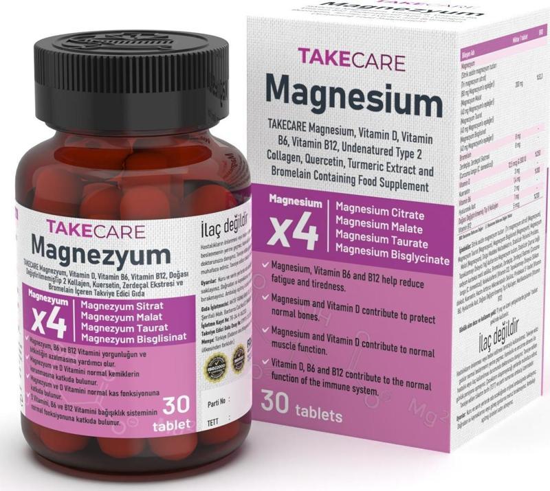 Magnezyum, Vitaminler, Zerdeçal ve Bromelain İçeren 30 Tablet