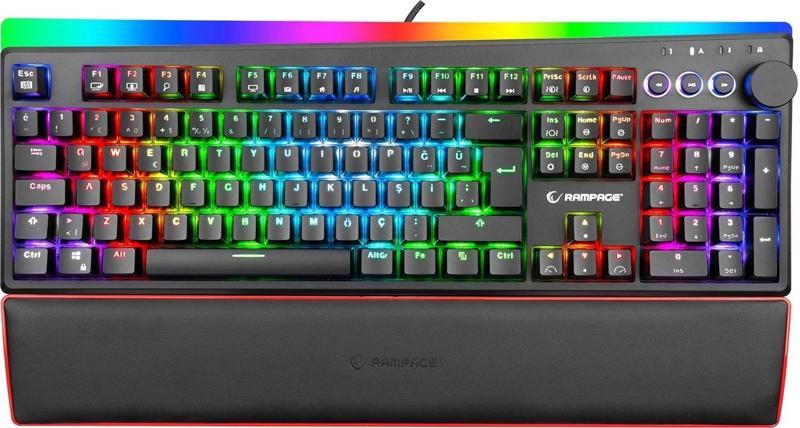 KB-R97 X-TRACER Siyah RGB Aydınlatmalı Red Red Switch Tam Türkçe Bilek Destekli Gaming Oyunc