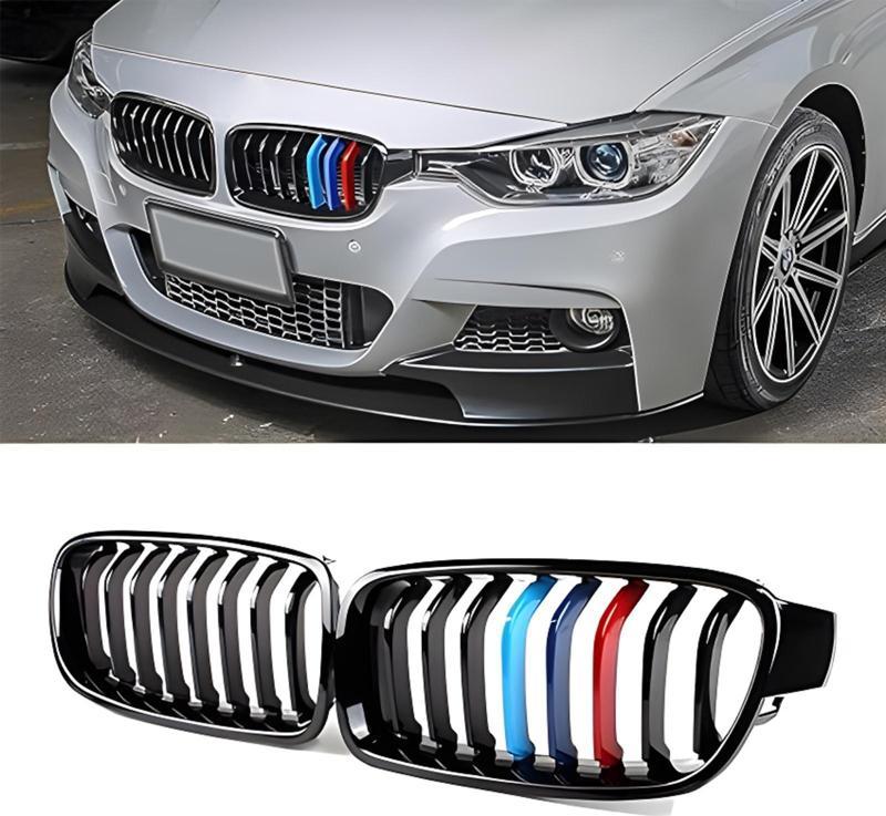 Bmw 3 Serisi F30/F31/F35 Ön Panjur Böbrek Parlak Siyah Piano Black M Renkli 11'li Düz Model 2012-2017