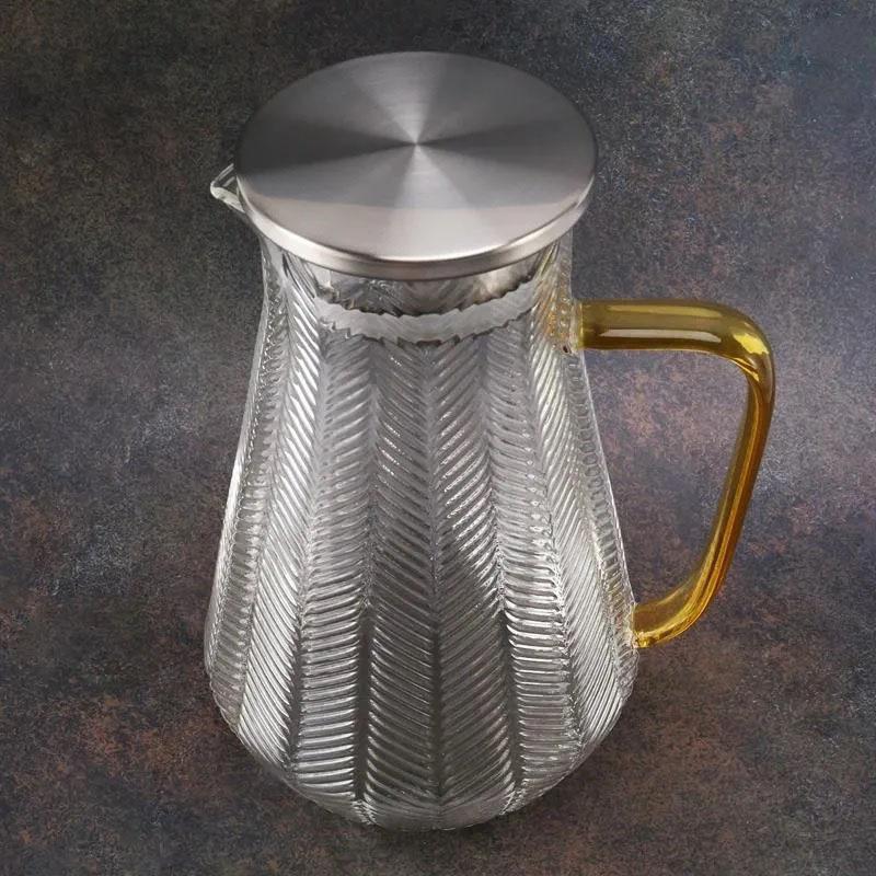 Metal Kapaklı Tırtıklı Cam Sürahi 1500 Ml SA6860